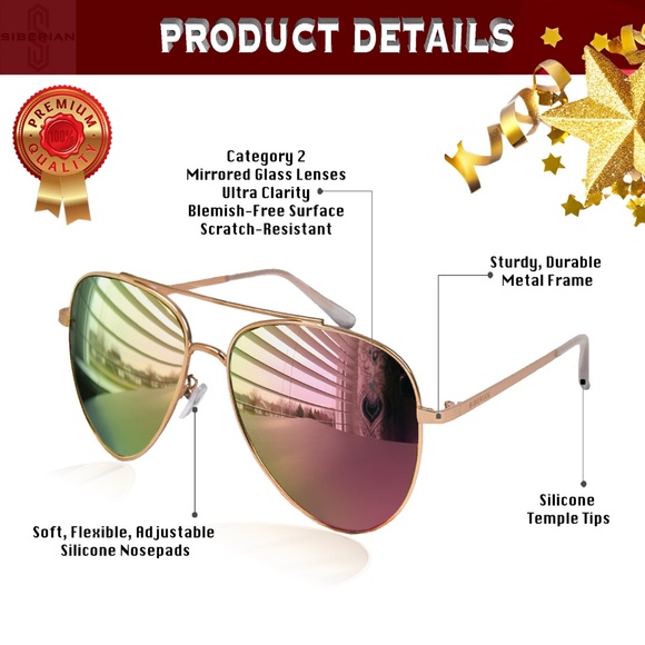 🇺🇸SIBERIAN Real Glass lenses COPPER Flash ROSE GOLD Aviator Sunglasses 60mm - Picture 3 of 13